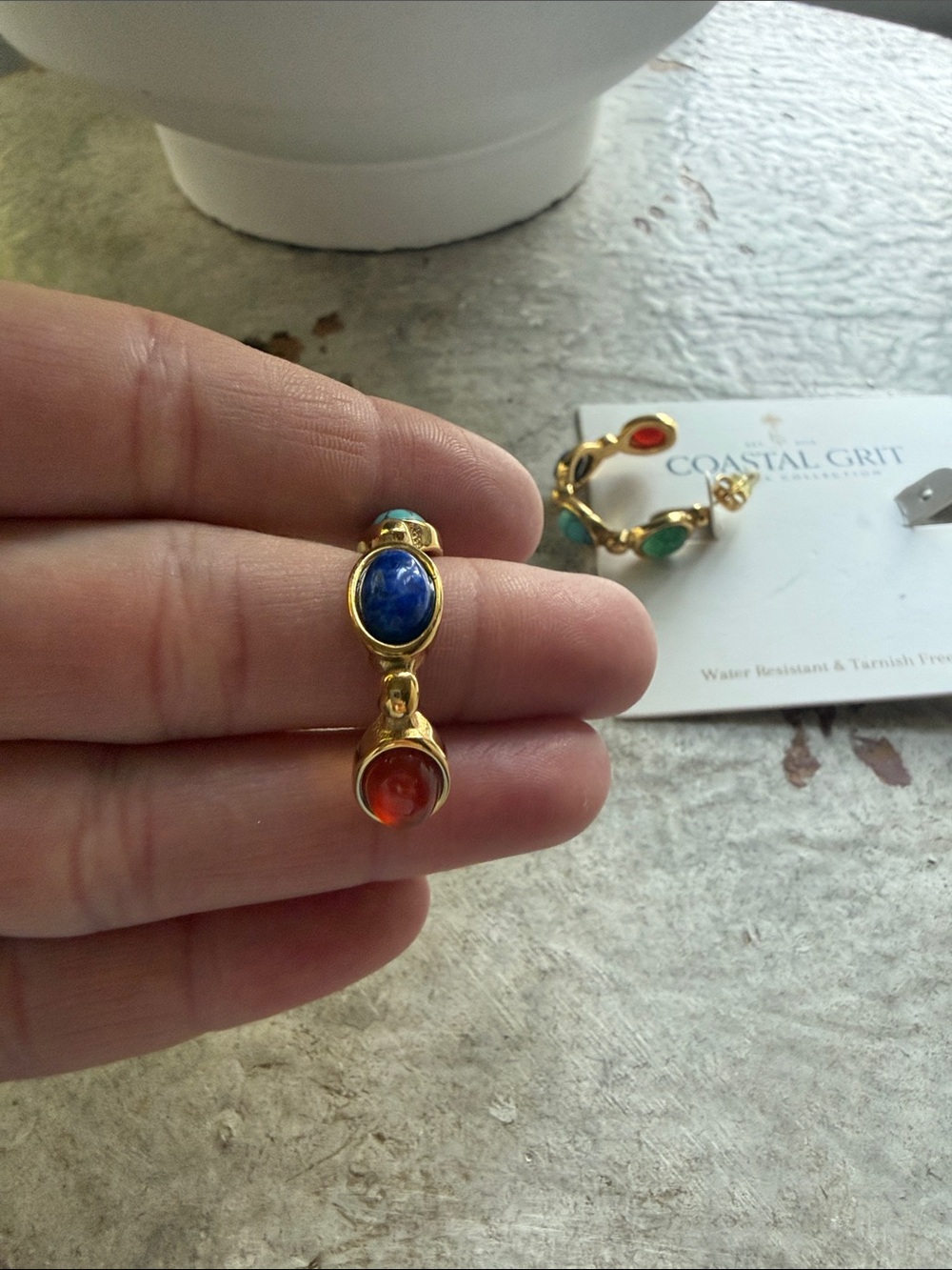Coastal Grit Gold Hoop Earrings with Multicolor Stone Accents - Picture 7 of 10